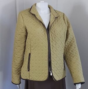 E-STUDIO Quilted Faux Leather Trim Puffer Jacket Sz L